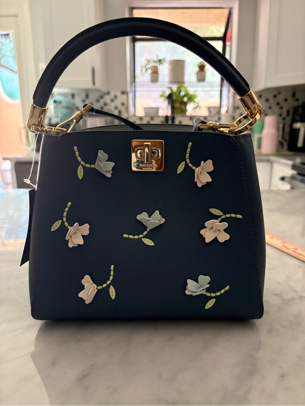 kate spade Navy Floral-Appliqué Top-Handle Satchel